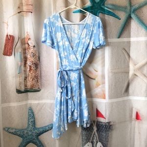 Beautiful light blue and white wrap dress.